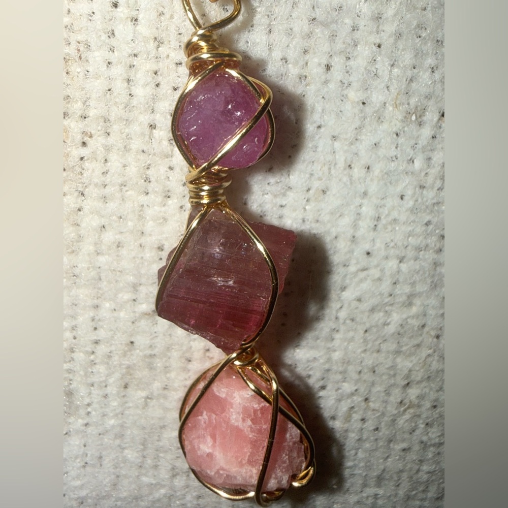 Ruby • Pink Tourmaline • Rose Quartz — Handmade Crystal Pendant - Picture 4 of 5
